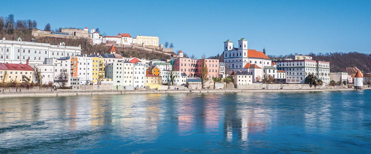 The waterfront of Passau during winter, Germany